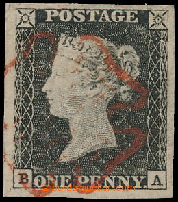 177751 - 1840 SG.2, Penny Black, letters B-A, red Maltese cross; perf