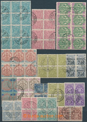 177772 - 1896-1909 group of 14 blocks of four and multiples of Coat o