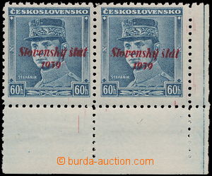 177820 - 1939 Alb.11, Blue Štefánik 60h, right the bottom corner Pr