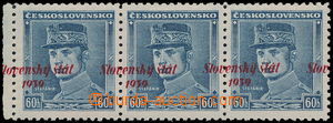 177821 - 1939 Alb.11(VPP), Blue Štefánik 60h, horizontal strip of 3
