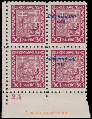 177831 - 1939 Alb.6DBP, Coat of arms 30h, LL corner blk-of-4 with pla