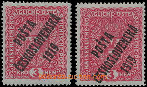 178017 -  Pof.49, Znak 3K červená, 2ks I. a II. typ přetisku, zk. 