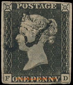 178101 - 1840 SG.2, Penny Black, letters F-D, black Maltese cross; av