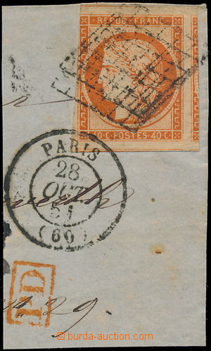 178148 - 1949 Mi.5a, Ceres 40c red orange, on cut-square with grid pm