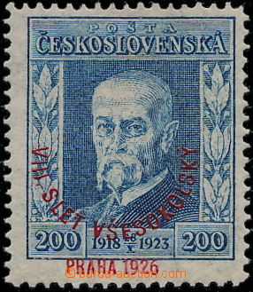 178445 - 1926 Pof.185, Všesokolský slet 200h modrá, průsvitka P6,