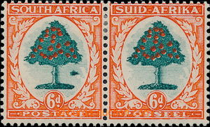 178553 - 1933-1948 SG.61b, pair of 6P green / orange, on the left sta