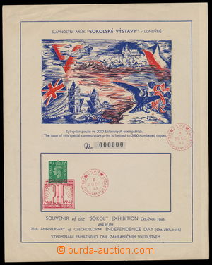 178632 - 1943 miniature sheet Sokol exhibition in London, red FP-post