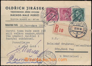 178676 - 1938 firemní R-lístek zaslaný na Slovensko vlakovou pošt