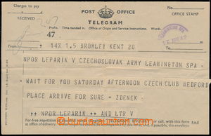 178690 - 1942 telegram zaslaný v Anglii a adresovaný na parašutist