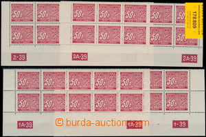 178809 - 1939 Pof.DL6, 50h red, comp. of 3 bottom bnd-of-10 with plat