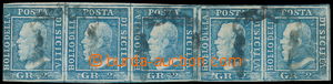 178977 - 1859 Sass.6, 2 Gr Ferdinand II. modrá, vodorovná 5-páska,