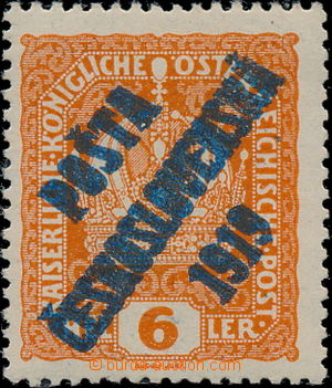 179006 -  Pof.35Pd, Koruna 6h oranžová, modrý přetisk, dvojitý, 