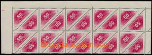 179135 - 1937 Pof.DR2B, 50h red, L vertical blk-of-20 with 3 margin a