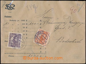179349 - 1919 money letter for 1.000CZK on/for printed matter envelop