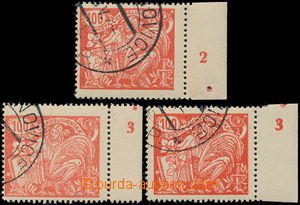 179396 -  Pof.173A, B, 100h red, comp. 3 pcs of used stamp. III. type