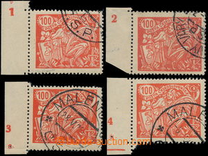 179402 -  Pof.173, 100h red, comp. 4 pcs of used stamp. III. type wit