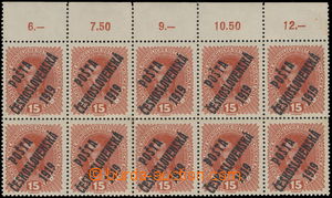 179646 -  Pof.38, Charles 15h brown, 10ti-blok with upper margin and 