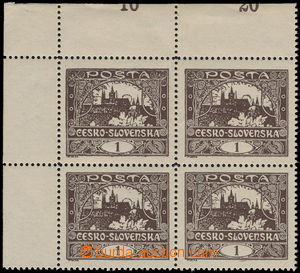 179659 -  Pof.1C, 1h brown, corner blk-of-4, upper margin with big pa