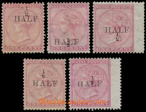 179779 - 1877 SG.85-89, 5ks Viktorie 1P růžová s přetisky 1/2 HAL