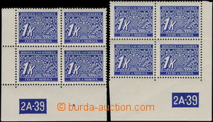 179978 - 1939 Pof.DL9, Doplatní 1K modrá, pravý rohový 4-blok s D