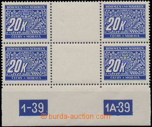 179979 - 1939 Pof.DL14, 20K modrá, 2-zn. trhané meziarší s DČ 1-39 -
