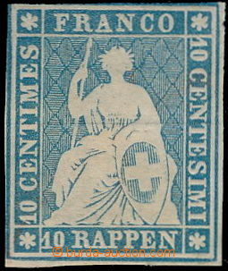 180021 - 1854 Mi.14Ib, Sedící Helvetia (Strubel) 10Rp modrá, vzác