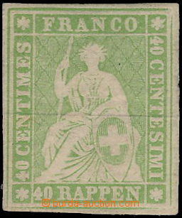 180022 - 1854 Mi.17II, Sedící Helvetia (Strubel) 40Rp zelená, Bern