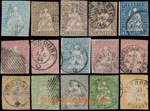 180023 - 1854-1859 Mi.13-18, total of 15 stamps Sitting Helvetia (Str