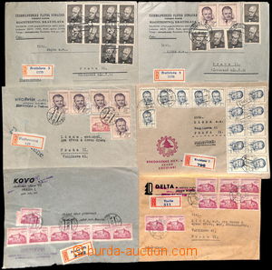 180064 - 1953 sestava 12ks firemních R-dopisů, bohaté frankatury, 