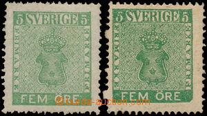 180258 - 1858 Mi.7a,7b, Coat of arms 5 Ore yellow-green and green; ca