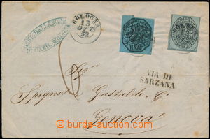 180275 - 1852 commercial letter to Genoa, Sass.1+8, 1/2Baj+7Baj as at