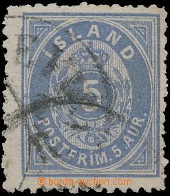 180287 - 1876 Mi.6, Číslice a Koruna 5 Aur. modrá, zoubkování 12