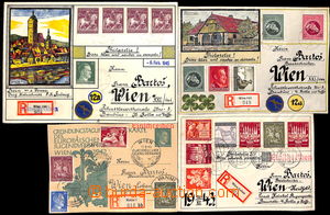 180339 - 1943-1944 sestava 3ks ozdobných R-dopisů + 1 KL, poštou s