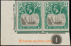 180369 - 1922 SG.97b, Jiří V. Znak kolonie 1P šedá / zelená, roh