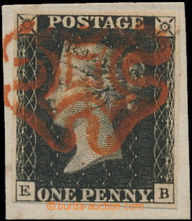 180380 - 1840 SG.1, Penny Black sytě černá, písmena E-B, celý č