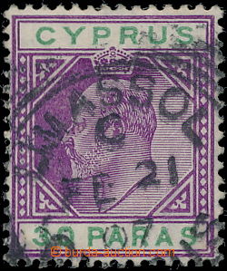 180413 - 1904-1910 SG.63b, Edvard VII. 30para purple / green, BROKEN 