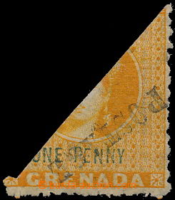 180422 - 1883 SG.29, Victoria Chalon Head, bisected overprint ONE PEN