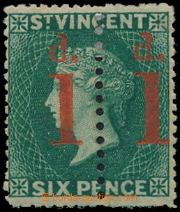 180426 - 1880 SG.28a, Viktorie 6P zelená, zoubkování 15, půlená 