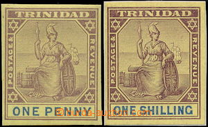 180446 - 1904-1907 SG.142, 2x IMPRIMATUR Britannia 1Sh purple / blue,