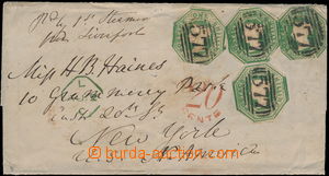 180624 - 1853 dopis z roku 1853 do New Yorku., vyfr. 4ks zn. SG.54, 1