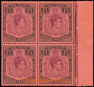 180666 - 1938-1944 SG.143, krajový 4-blok Jiří VI, 1£ purpuro