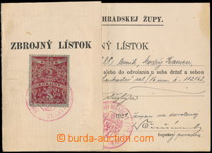 180701 - 1921 ZBROJNÝ LÍSTOK  Czechoslovak gun licence, issued žup