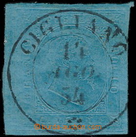 180714 - 1853 Sass.5, Viktor Emanuel II., 20C modrá, s téměř cel