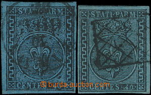 180728 - 1852 Sass.5, 5a, Znak, 40c modrá a šedo modrá, bezvadné,