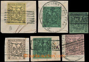 180740 - 1852 Sass.2, 3, 4, 7 2x, 8, comp. of 6 stamps Coat of arms, 