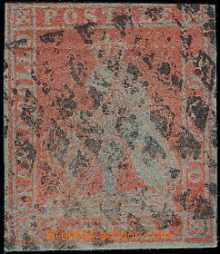 180748 - 1851 Sass.3, Lev 2Cr červená (scarlato) na modrém papíru