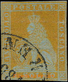 180751 - 1851 Sass.2c, Lev 1S zlato-žlutá (giallo oro) na modrém p
