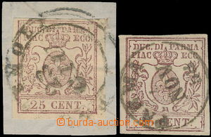 180766 - 1857 Sass.10, 10a, Znak, 2ks 25C hnědá a tmavě hnědá (b