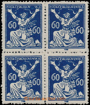 181199 -  Pof.157A, 60h blue, block of four with plate variety - six 