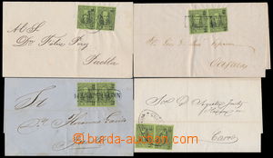 181283 - 1868 4 dopisy s 2-páskami 12C Hidalgo zelená, zajímavá r